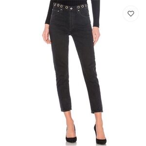 AGOLDE Jamie High-Rise Black Ankle Girlfriend Jeans Grommet Studded Circles 27